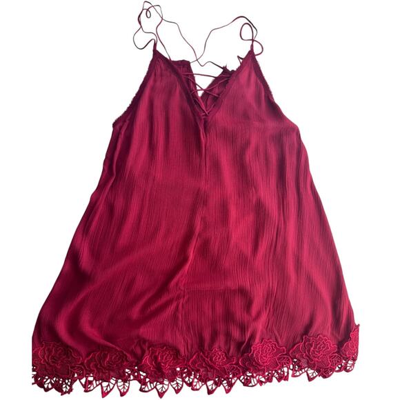 Free People Wicked Spell Brick Red Rose Crochet Trim Dress Small - Picture 3 of 6